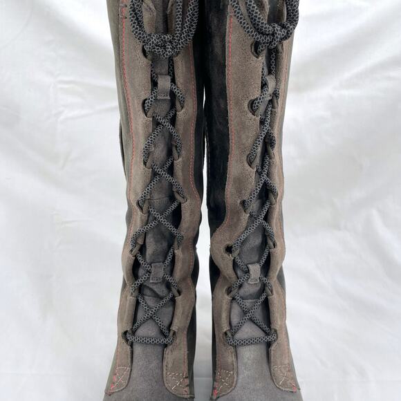 Sorel Cate The Great Wedge Charcoal Gray Tall Leather Suede Lace Up Boots Size 9 - Picture 6 of 14